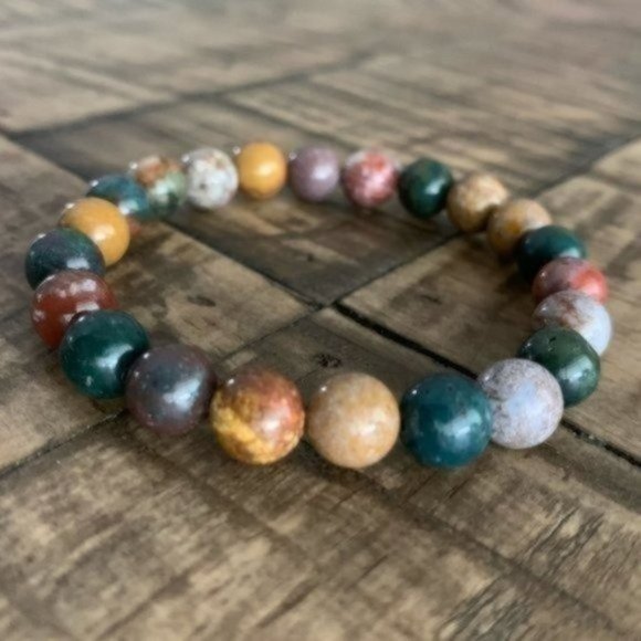 8mm Ocean Jasper Chakra Stretch Bead Bracelet - Picture 5 of 6